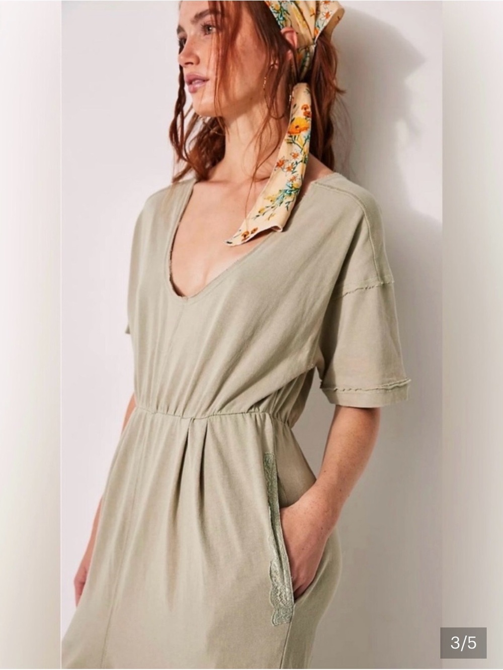 Free People “Good Side” Sage Green Jumpsuit